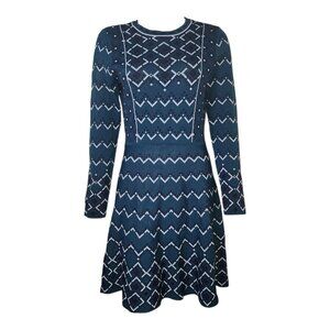 Eliza J Dress Womens Size M Medium Blue Nordic Long Sleeve Geometric Pullover